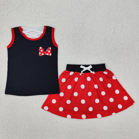 Baby Girls Black Red Dots Bow Shirt Skirt Clothes Sets