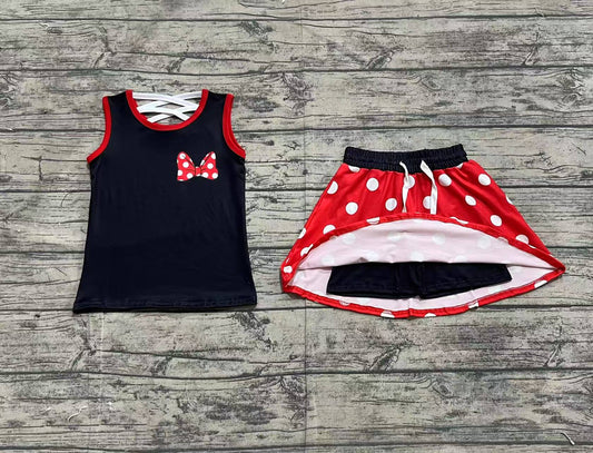 Baby Girls Black Red Dots Bow Shirt Skirt Clothes Sets Preorder