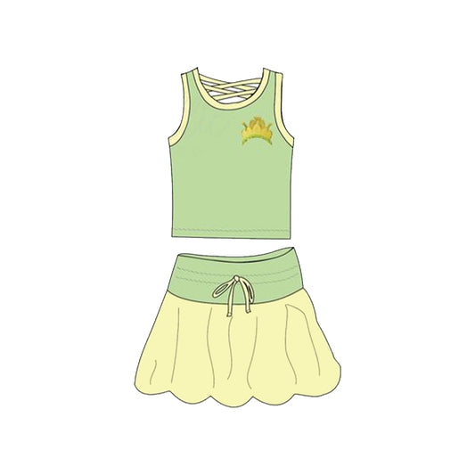 Baby Girls Green Crown Princess Shirt Skirt Clothes Sets Preorder