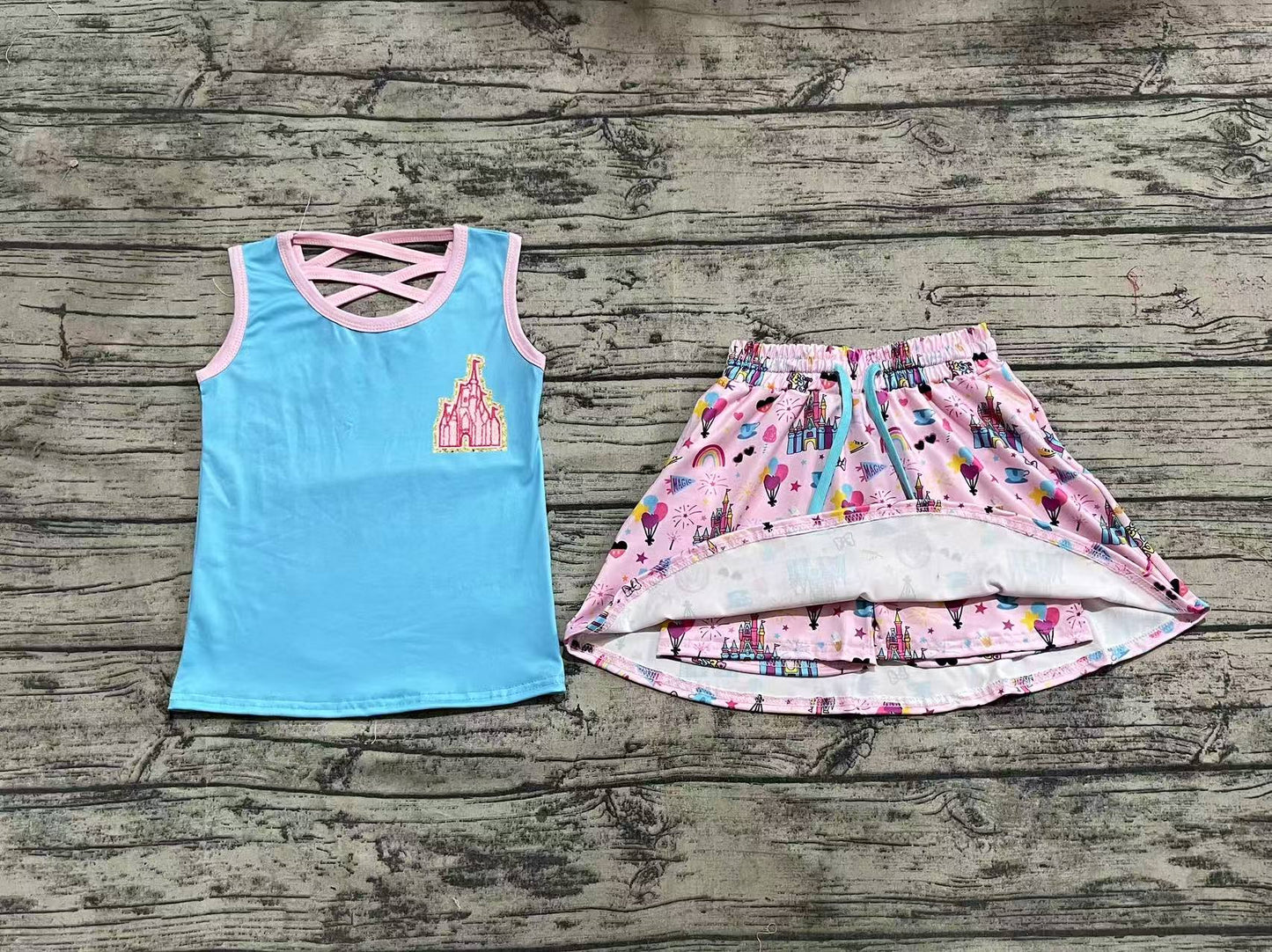 Baby Girls Castle Princess Shirt Skort Skirt Clothes Sets