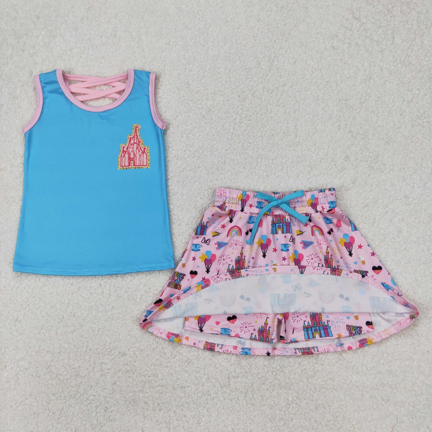 Sibling 10(7) Colors Baby Girls Princess Castles Shirt Skorts Skirts Outfits