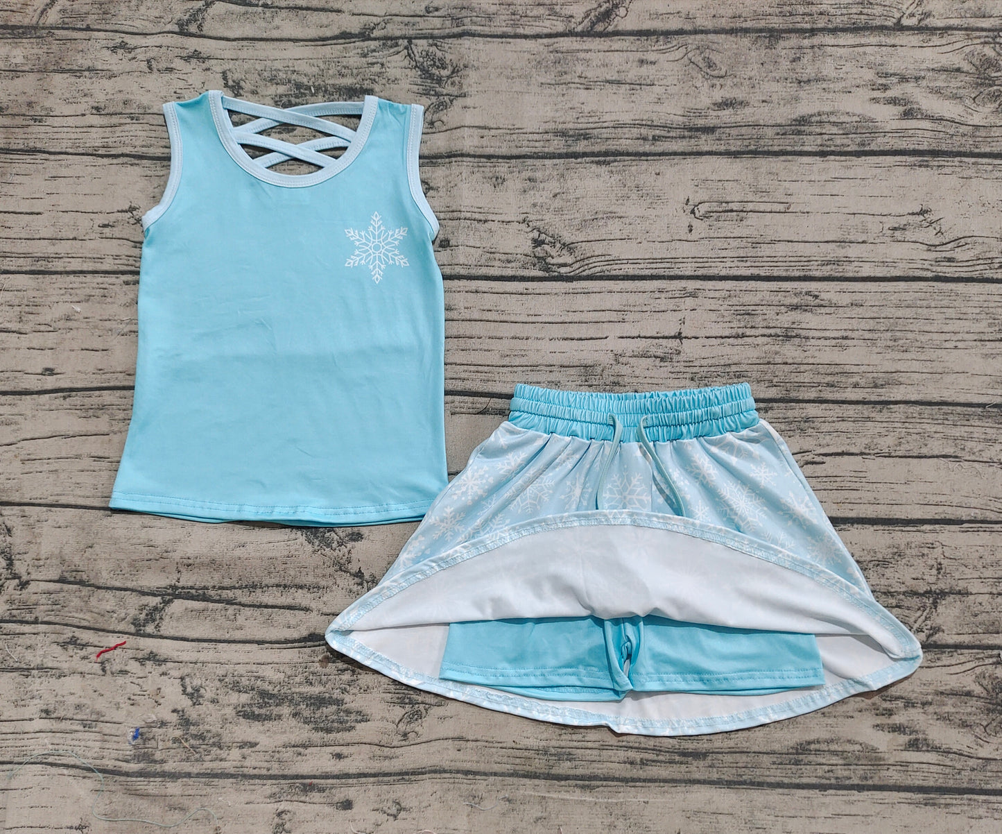 Baby Girls Blue Snowflake Princess Shirt Skirt Skort Clothes Sets