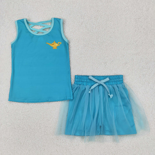 Baby Girls Light Blue Princess Shirt Skorts Skirt Clothes Sets