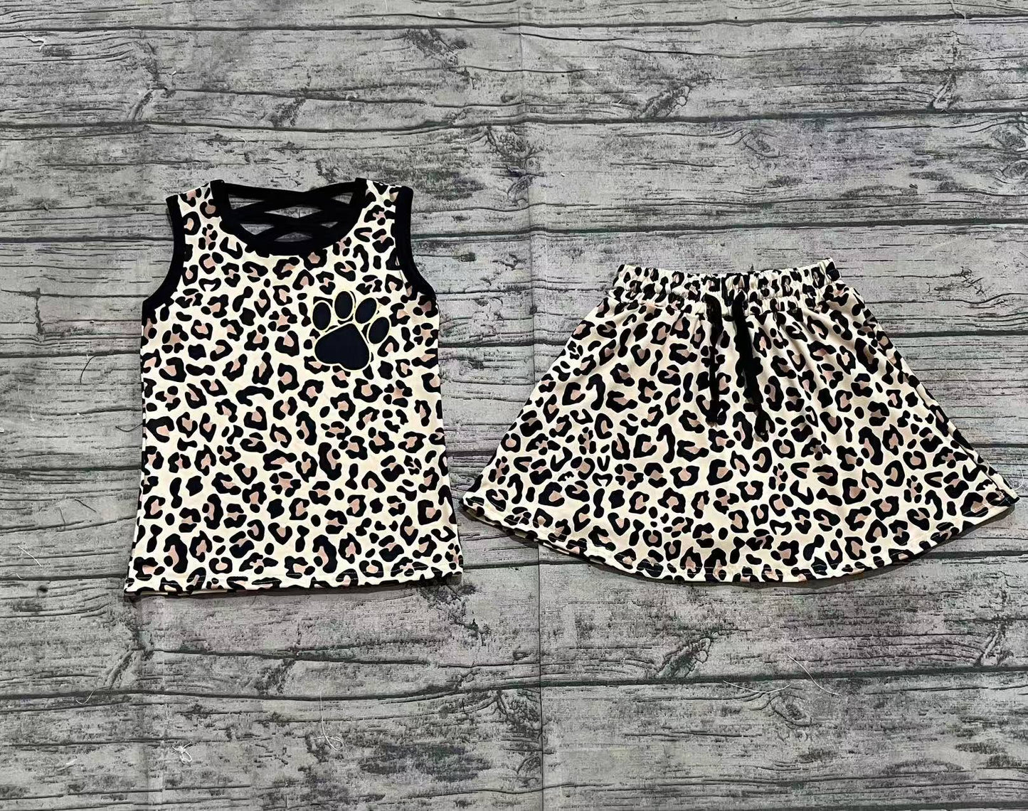 Baby Girls Brown Leopard Shirt Skirt Clothes Sets
