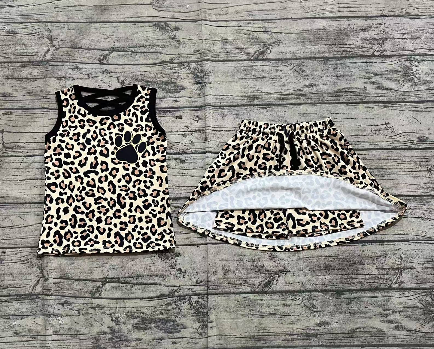 Baby Girls Brown Leopard Shirt Skirt Clothes Sets
