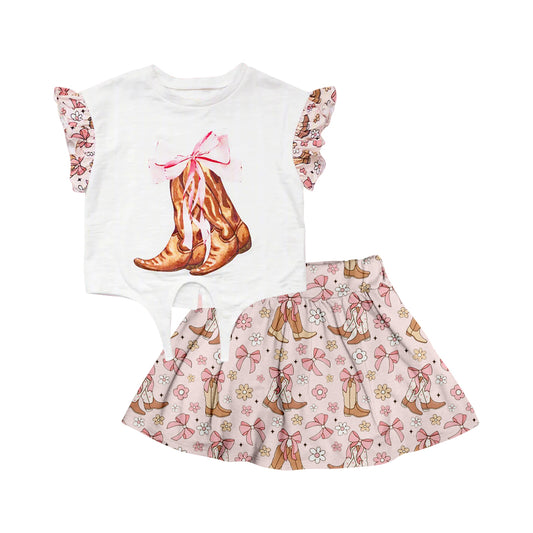 Baby Girls Western Boots Bow Shirt Skirt Clothes Sets Preorder
