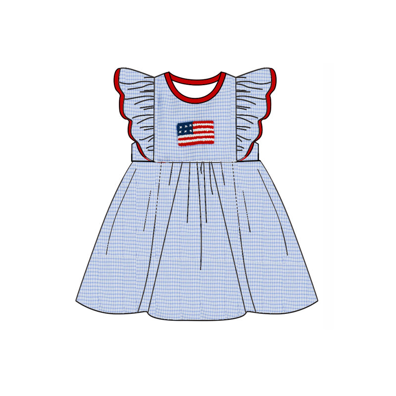 Baby Girls Blue Checkered Flag Knee Length Dresses preorder