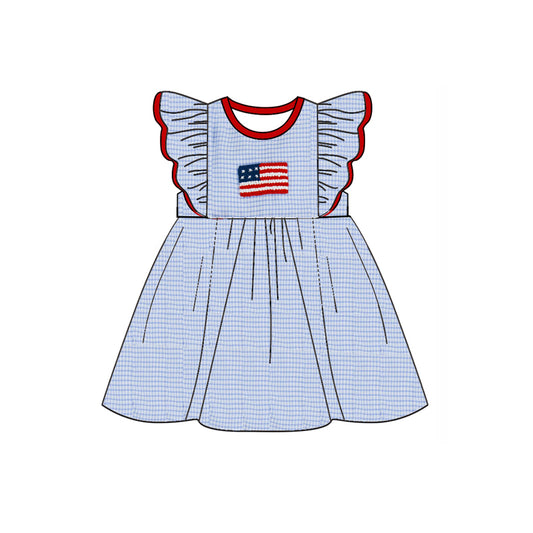 Baby Girls Blue Checkered Flag Knee Length Dresses preorder