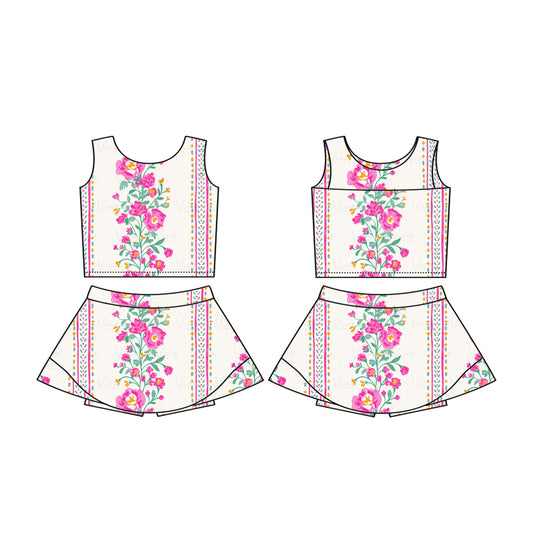 Baby Girls Pink Flowers Athletic Active Wear Top Shorts Skirts Clothes Sets Preorder
