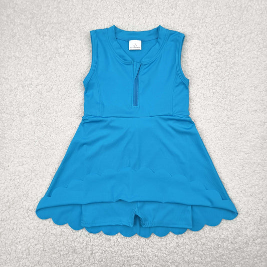 Baby Girls Blue Yoga Zip Active Wear Skort Knee Length Dresses