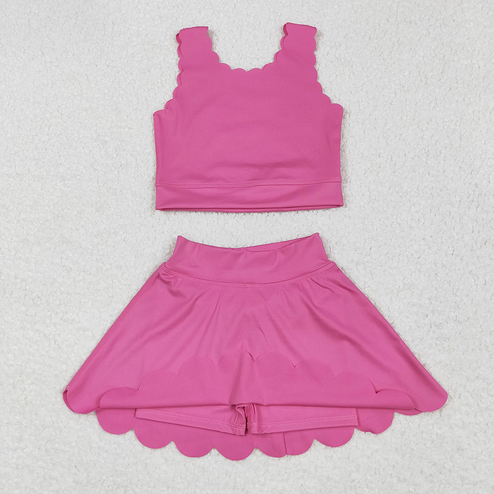 Baby Girls Hot Pink Yoga Vest Skirt Active Wear Clothes Sets