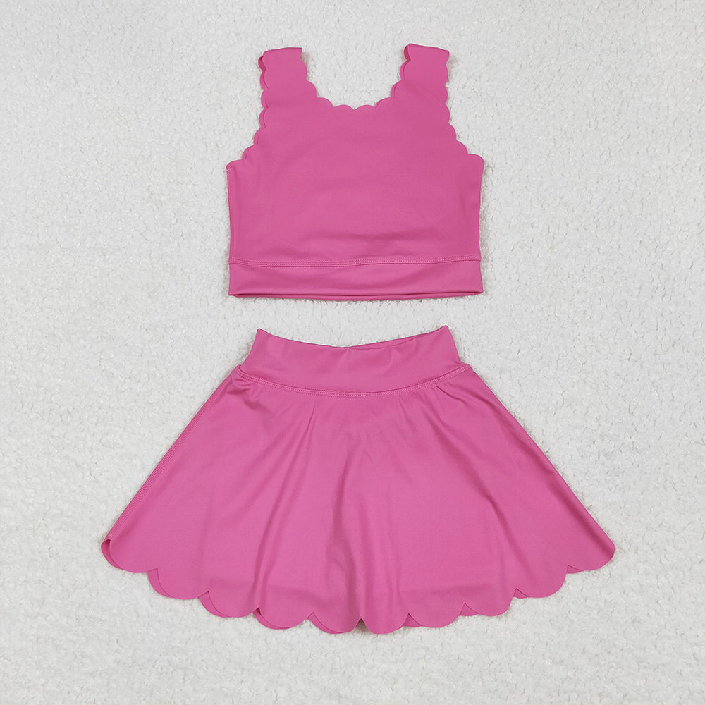 Baby Girls Hot Pink Yoga Vest Skirt Active Wear Clothes Sets