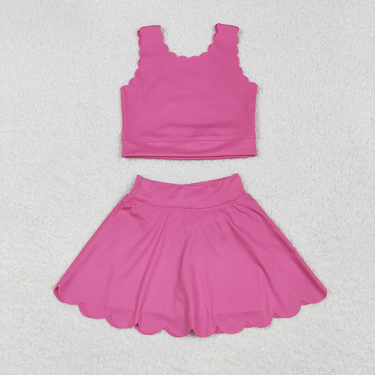 Baby Girls Hot Pink Yoga Vest Skirt Active Wear Clothes Sets