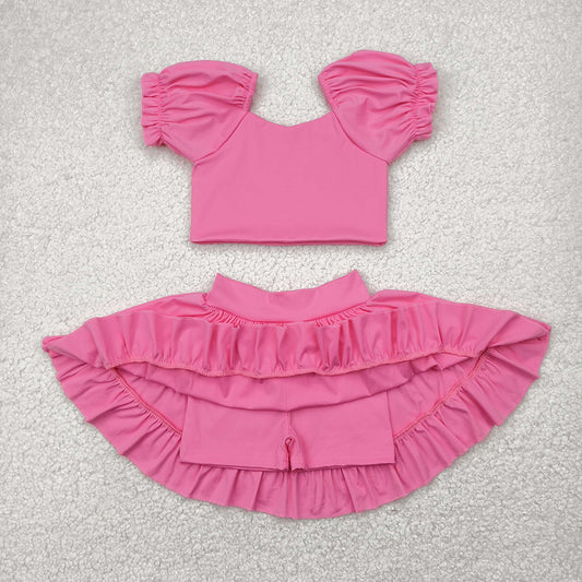 Baby Girls Pink Yoga Shirt Skirt Active Wear Clothes Sets