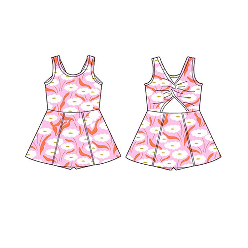 Baby Girls Pink White Flowers Yoga Active Wear Skort Knee Length Dresses Preorder