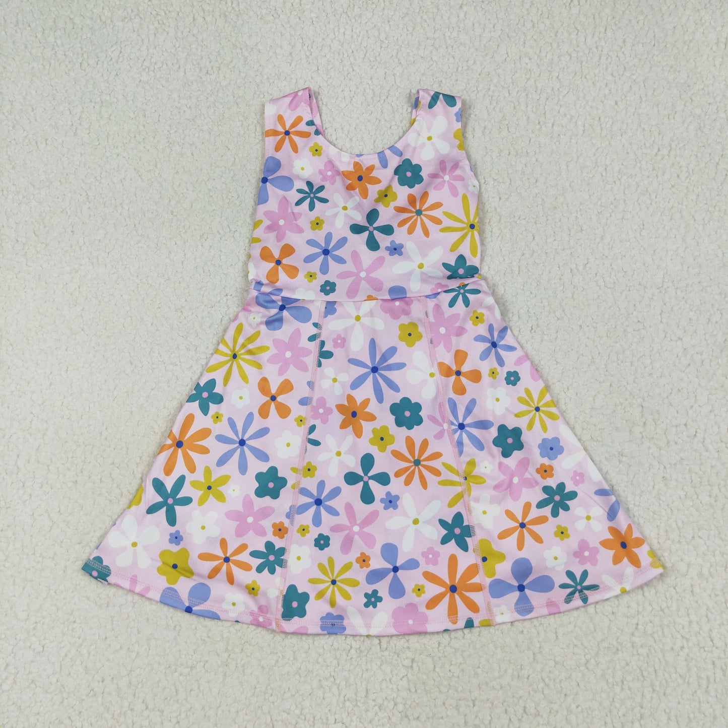 Sibling Baby Girls Sleeveless Flower Bows Yoga Active Shorts Knee Length Dresses