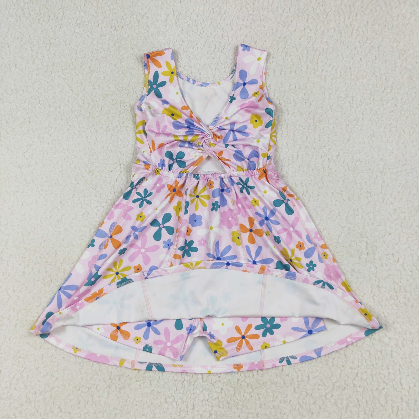 Sibling Baby Girls Sleeveless Flower Bows Yoga Active Shorts Knee Length Dresses