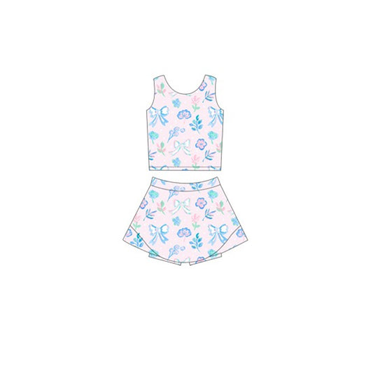 Baby Girls Pink Bows Flowers Yoga Vest Skirt Active Wear Sets Preorder