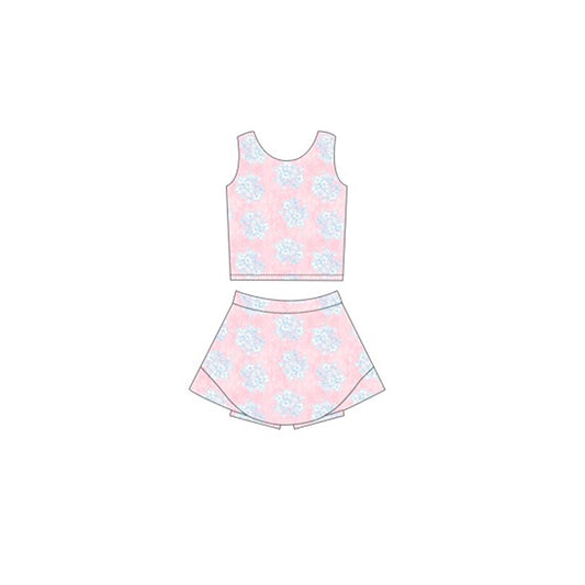 Baby Girls Pink Blue Flowers Yoga Vest Skirt Active Wear Sets Preorder