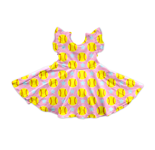 Baby Girls Softball Stars Flutter Sleeve Knee Length Dresses preorder