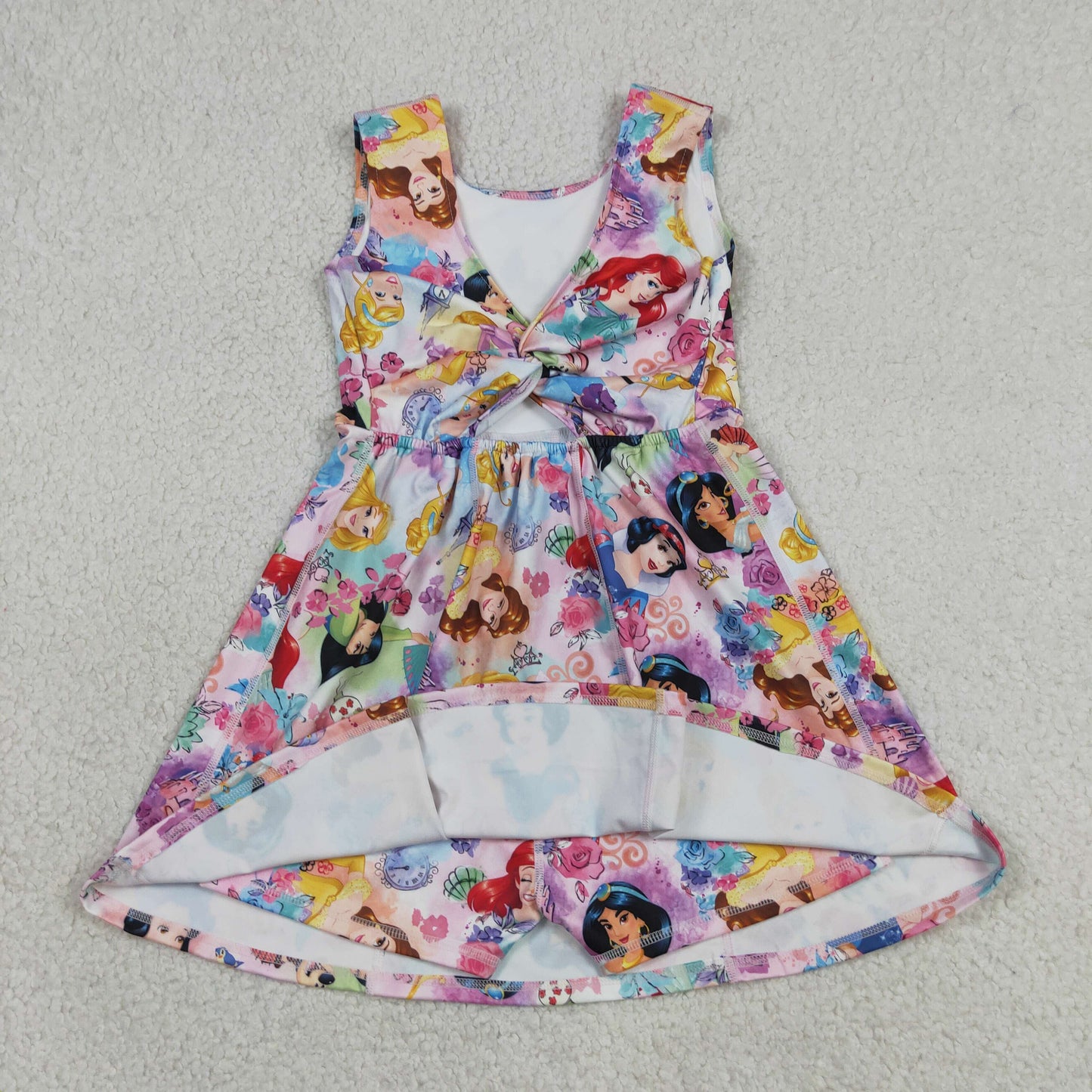 Sibling Baby Girls Sleeveless Flower Bows Yoga Active Shorts Knee Length Dresses