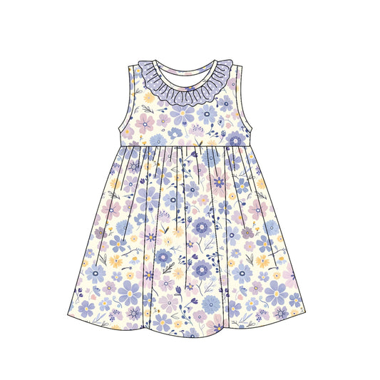 Baby Girls Light Blue Flowers Bow Knee Length Dresses preorder