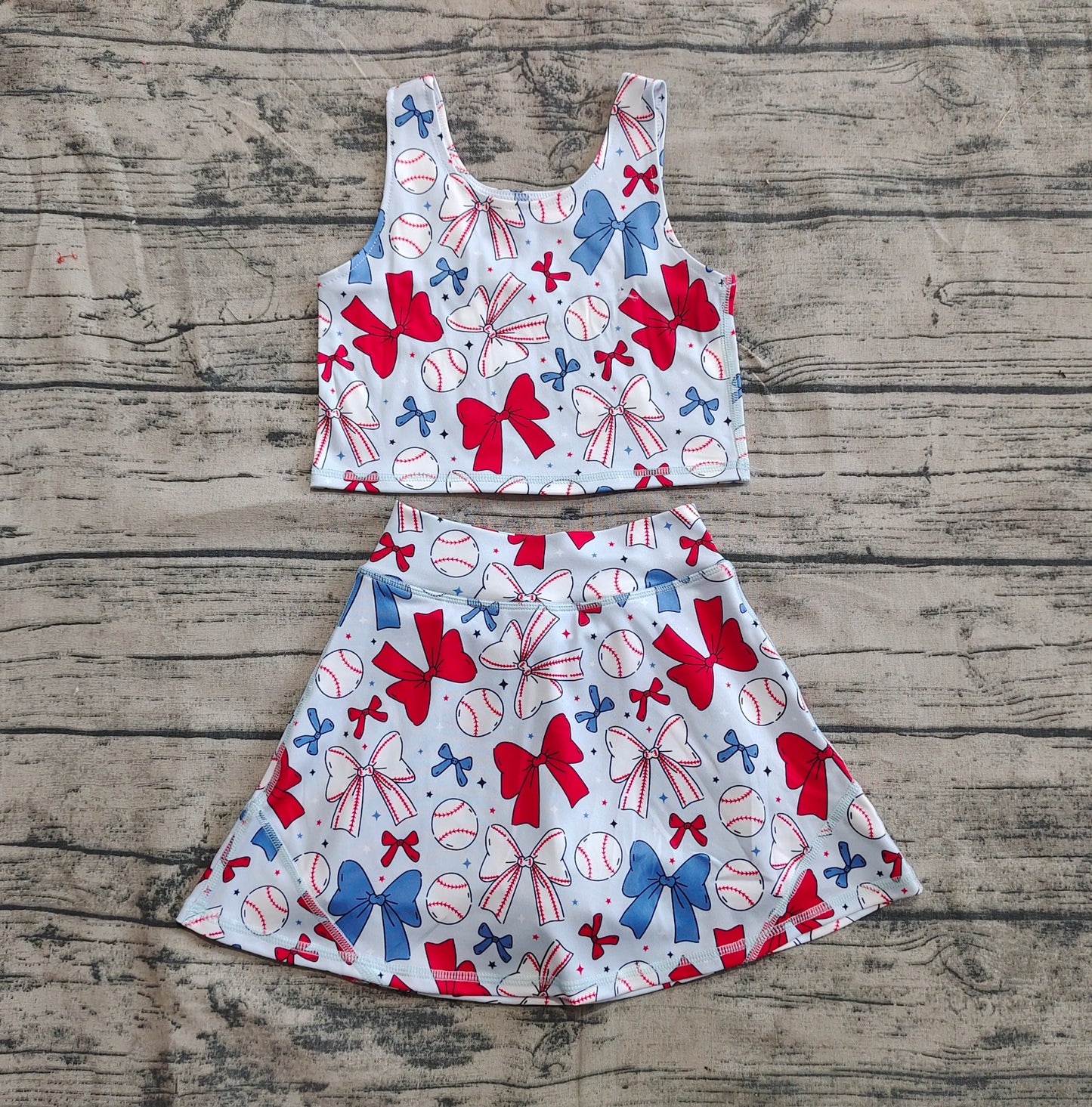 Baby Girls 4th Of July Bows Baseball Yoga Vest Skort Active Wear Sets