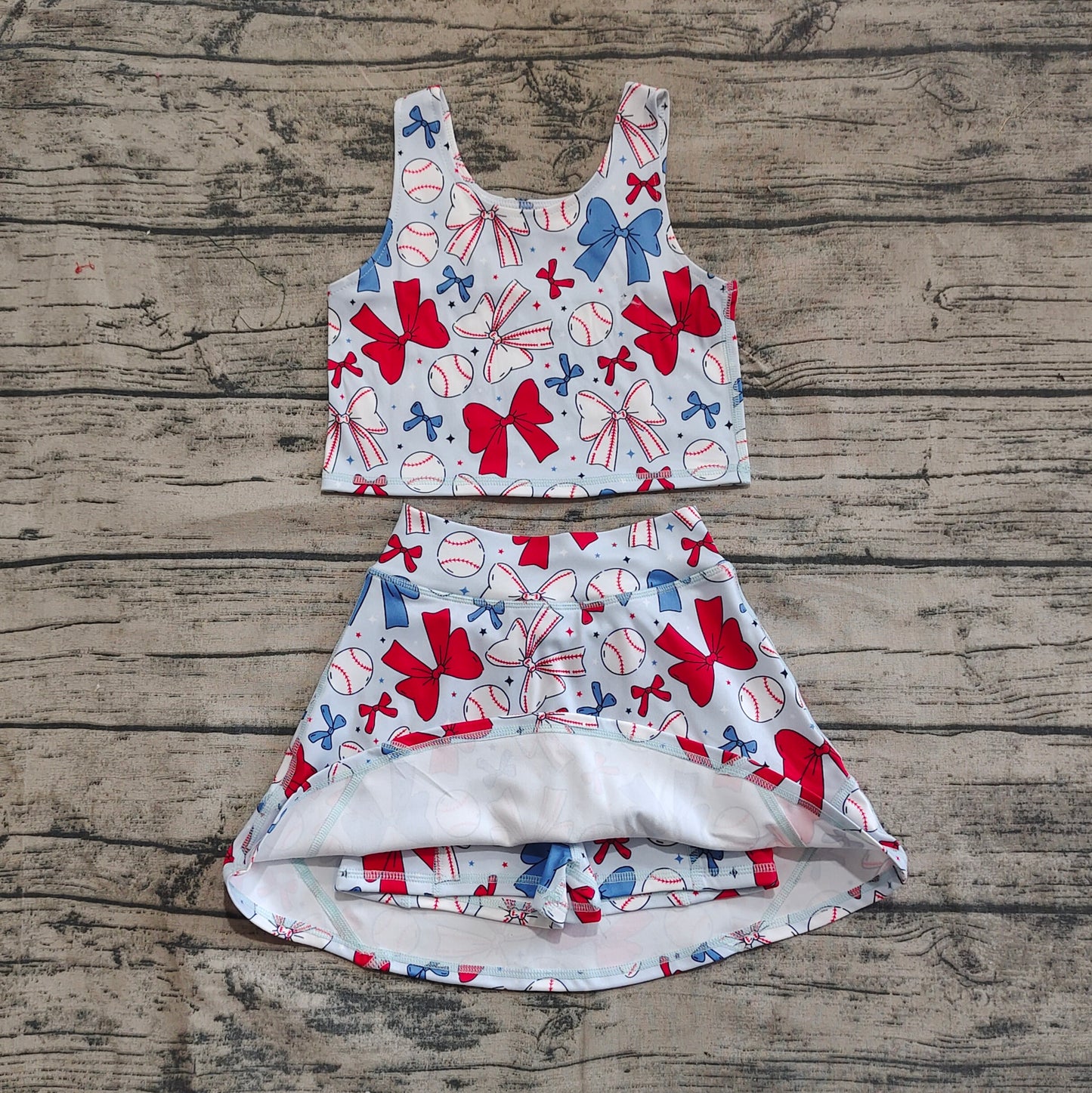 Baby Girls 4th Of July Bows Baseball Yoga Vest Skort Active Wear Sets