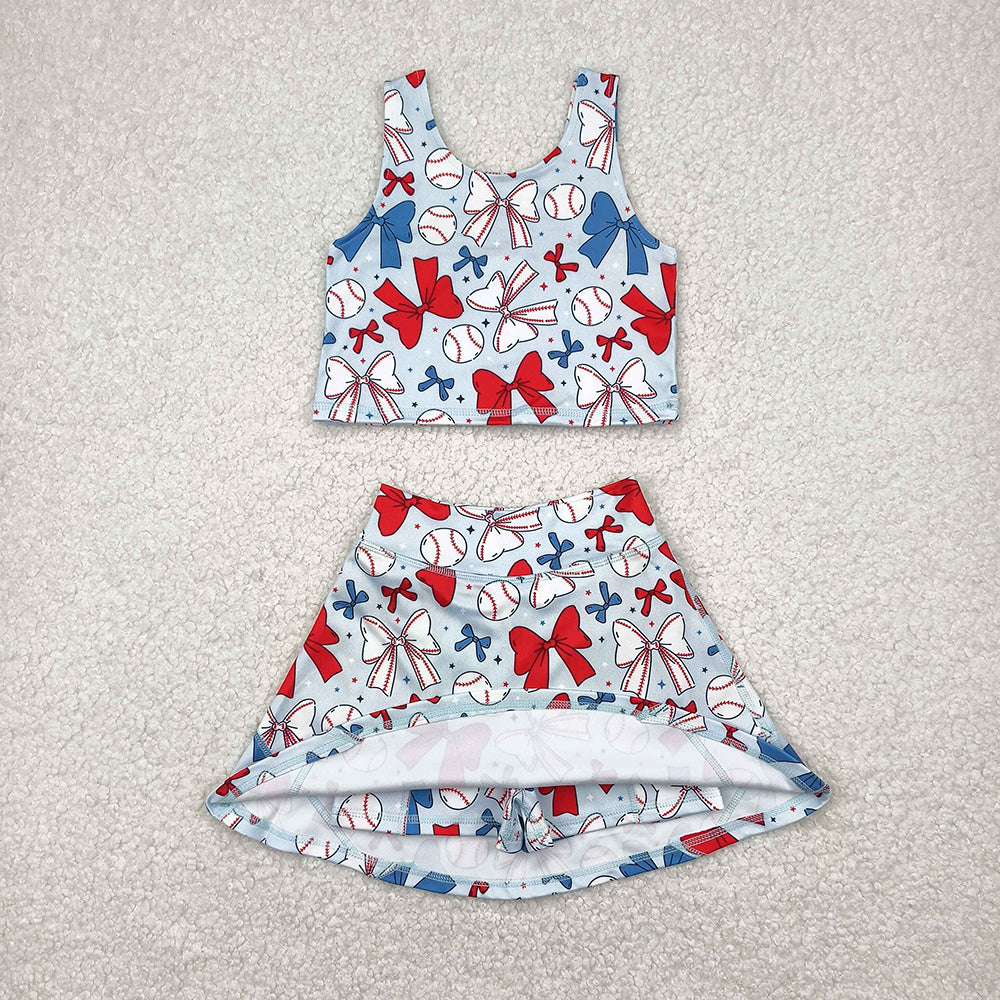 Baby Girls 4th Of July Bows Baseball Yoga Vest Skort Active Wear Sets