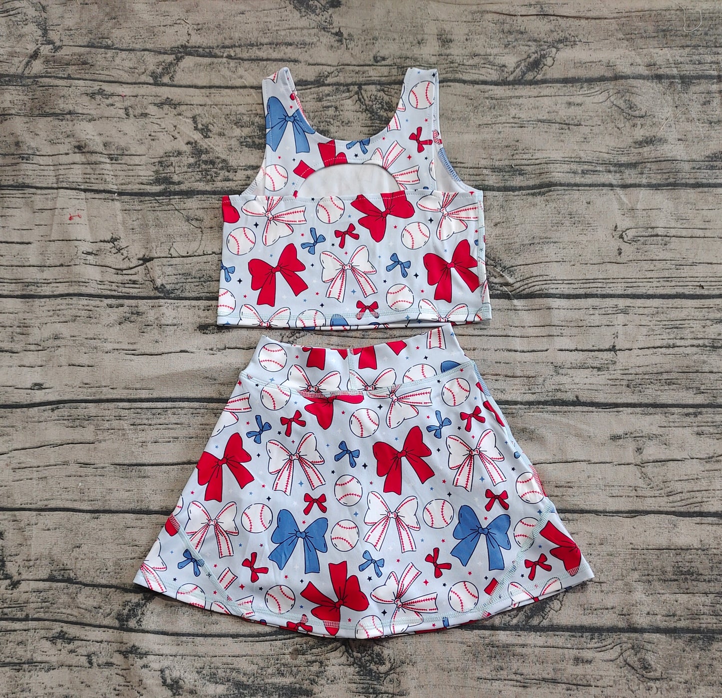 Baby Girls 4th Of July Bows Baseball Yoga Vest Skort Active Wear Sets