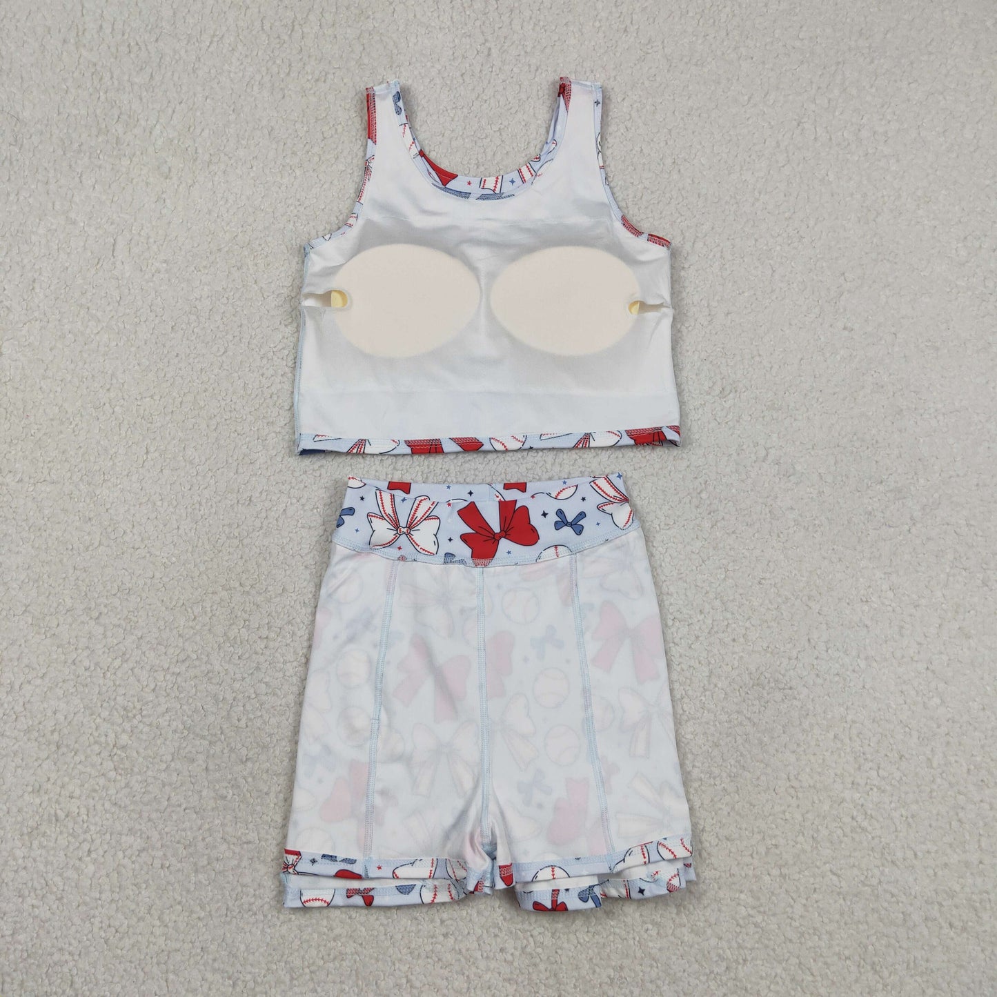 Sibling Baby Girls Baseball 4th Of July Yoga Active Wear Vest Skort Sets Knee Length Dresses