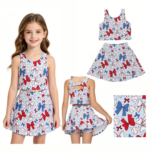 Baby Girls Bows Baseball Vest Skirt Short 4th Of July Yoga Active Clothes Sets