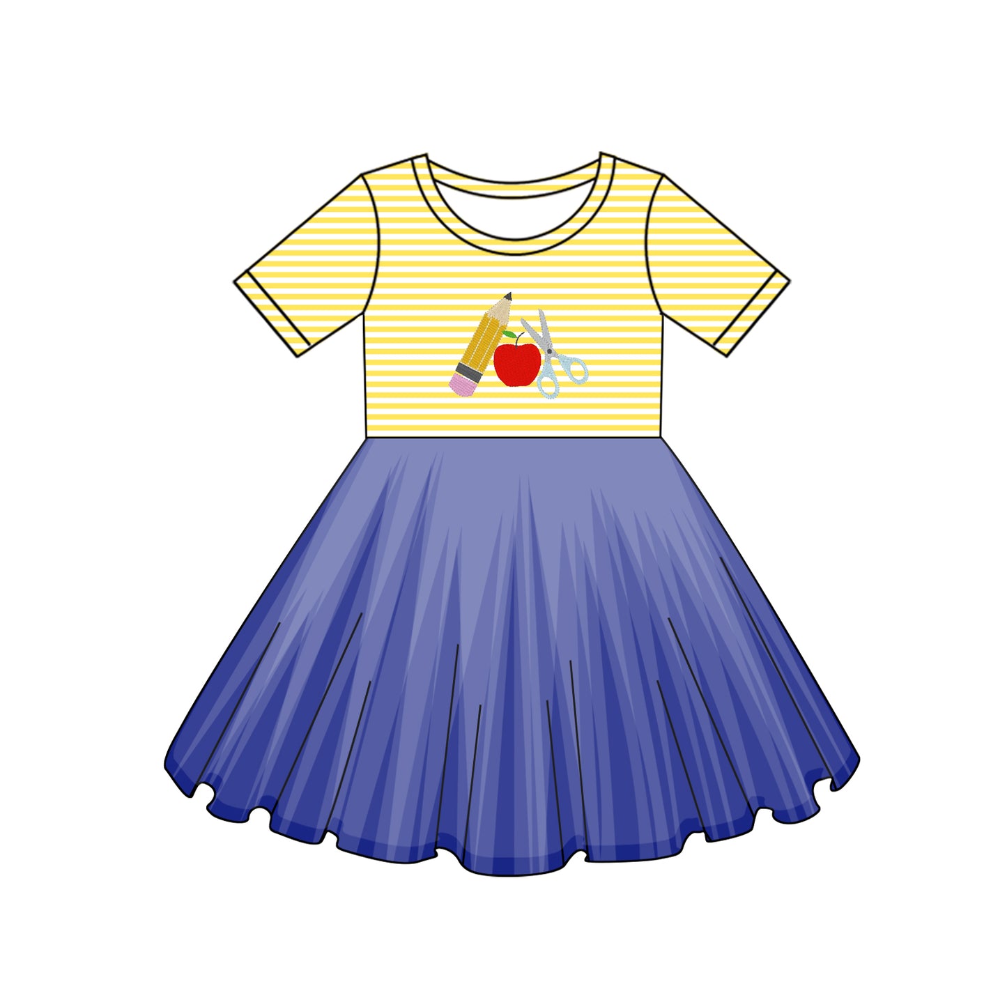 Baby Girls Pencil Back To School Apple Knee Length Tutu Dresses Preorder
