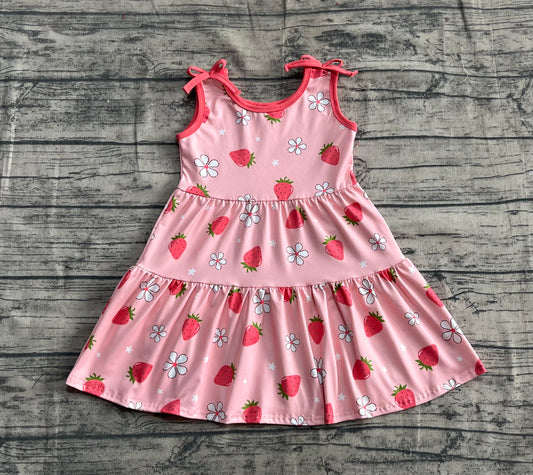 Baby Girls Strawberry Sleeveless Bows Knee Length Dresses