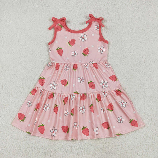 Baby Girls Strawberry Sleeveless Bows Knee Length Dresses