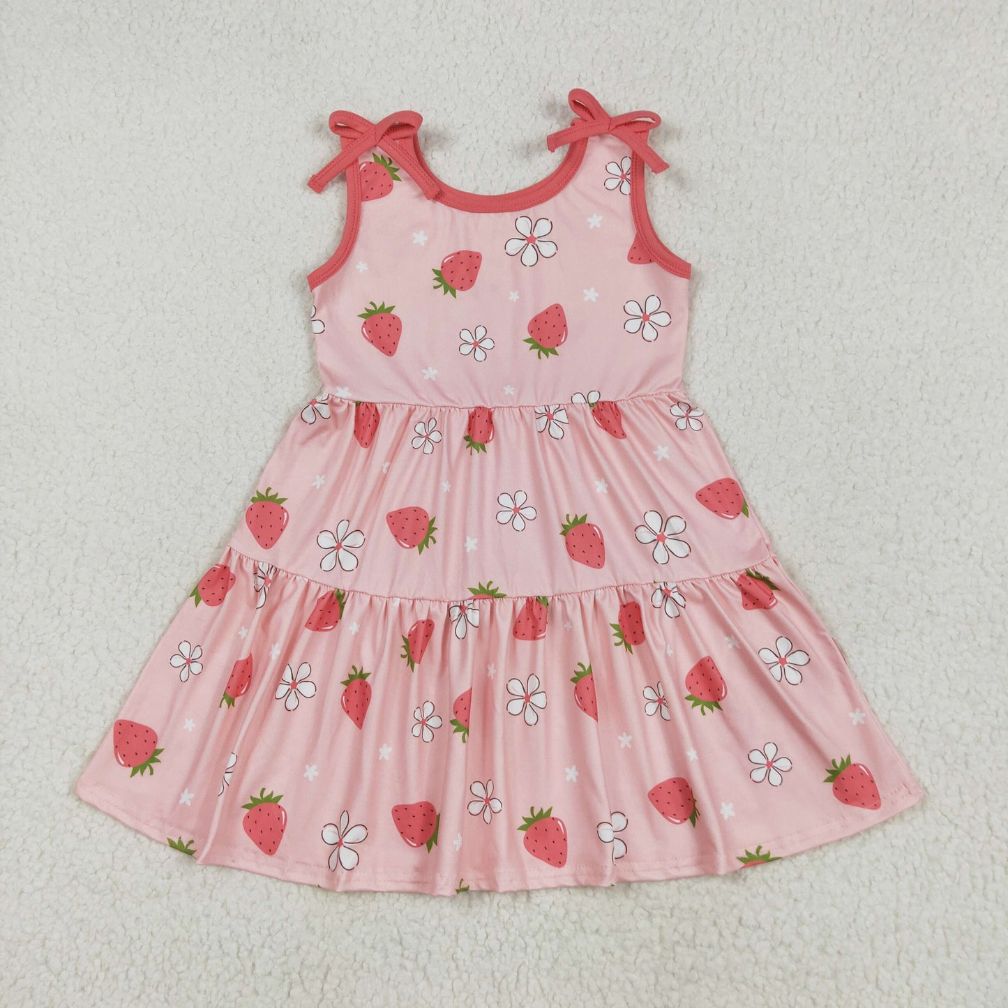 Sibling Baby Girls Flowers Strawberry Patchwork Knee Length Dresses