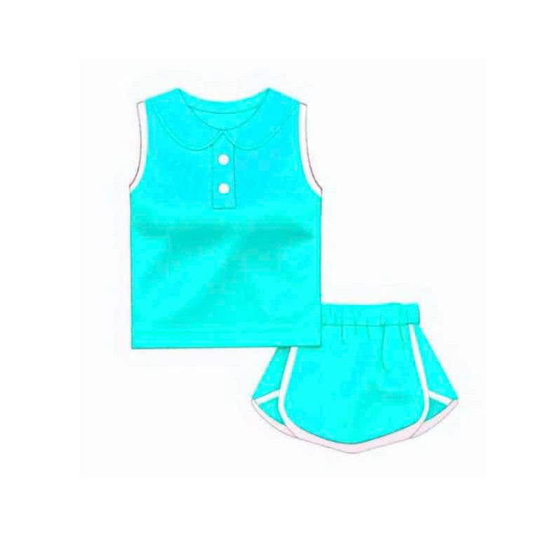 Baby Girls Blue Sleeveless Button Vest Top Shorts Cotton Clothes Sets preorder