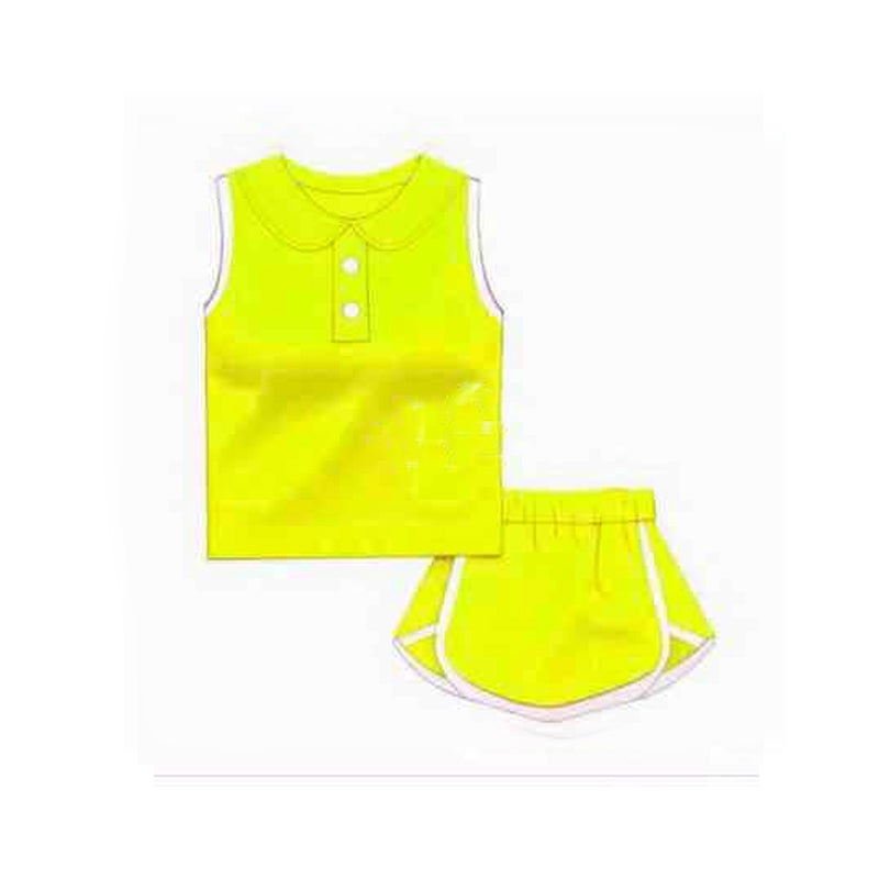 Baby Girls Yellow Sleeveless Button Vest Top Shorts Cotton Clothes Sets preorder