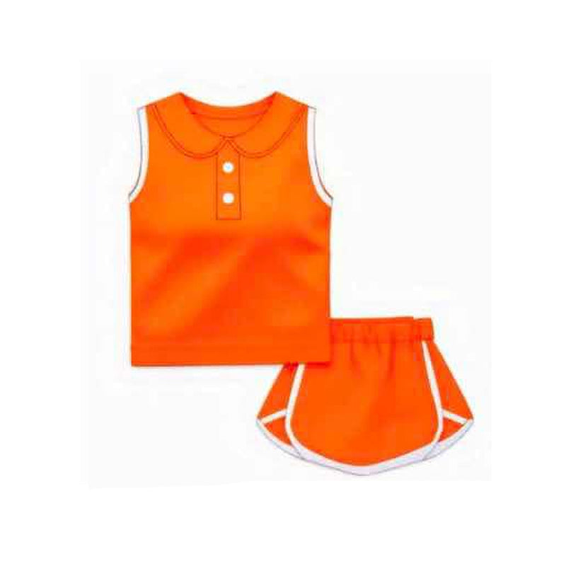 Baby Girls Orange Sleeveless Button Vest Top Shorts Cotton Clothes Sets preorder