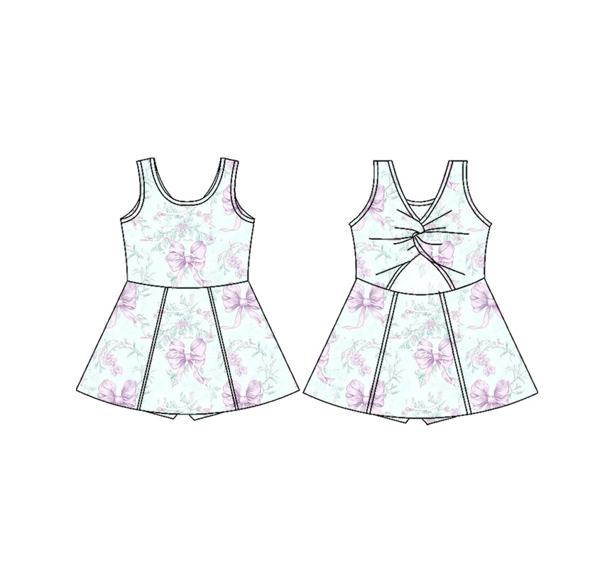 Baby Girls Sleeveless Lavender Bows Floral Yoga Active Wear Skort Knee Length Dresses Preorder