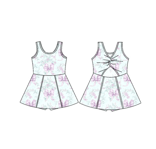 Baby Girls Sleeveless Lavender Bows Floral Yoga Active Wear Skort Knee Length Dresses Preorder