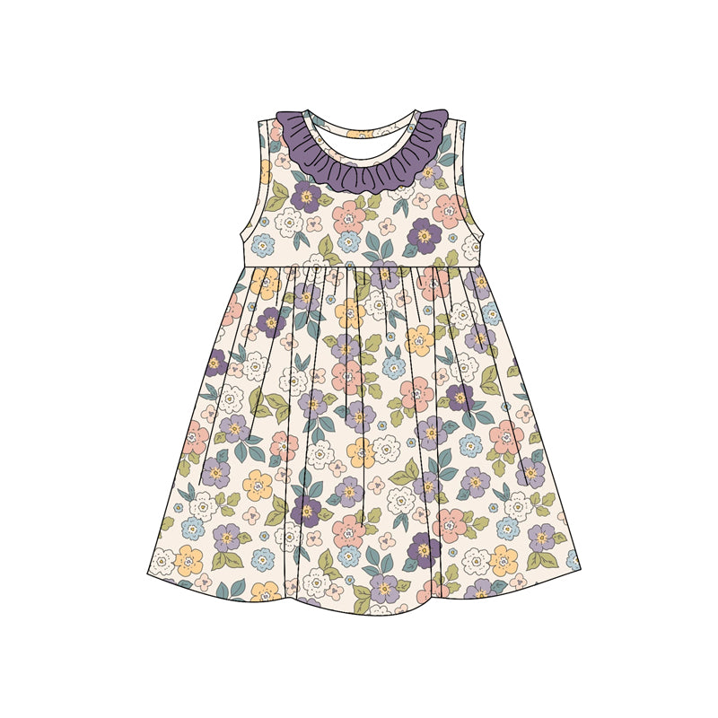 Baby Girls Sleeveless Purple Floral Knee Length Dress Preorder