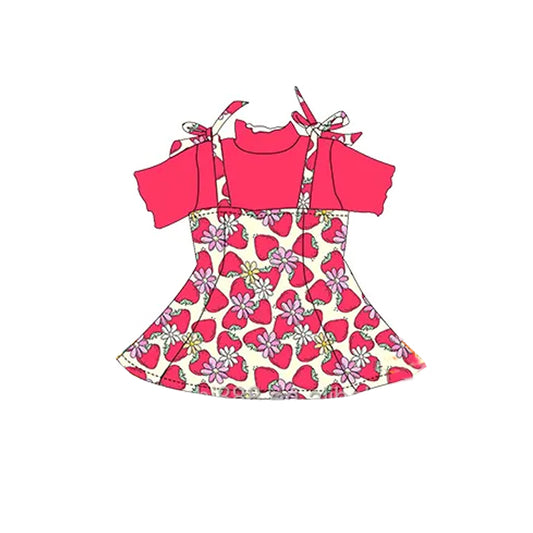 Baby Girls Short Sleeves Shirt Strap Strawberry Skirt Dress Sets preorder