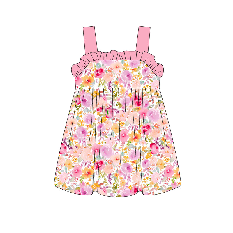 Preorder moq 5 Baby Girls Pink Strap Floral Knee Length Dresses