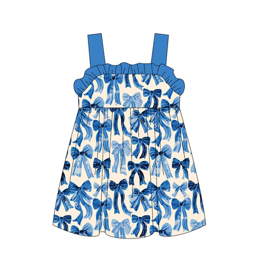 Baby Girls Blue Strap Bows Plaid Knee Length Dresses Preorder