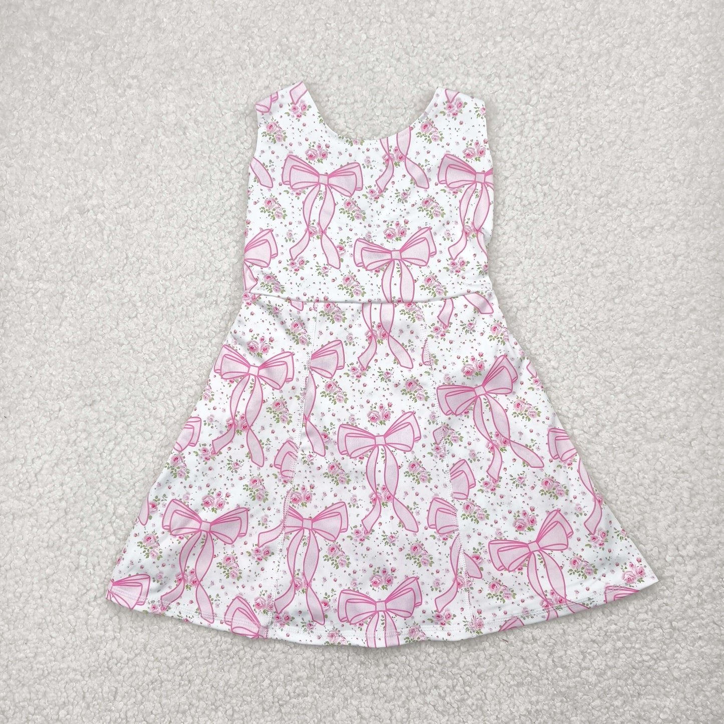Sibling Baby Girls Sleeveless Flower Bows Yoga Active Shorts Knee Length Dresses