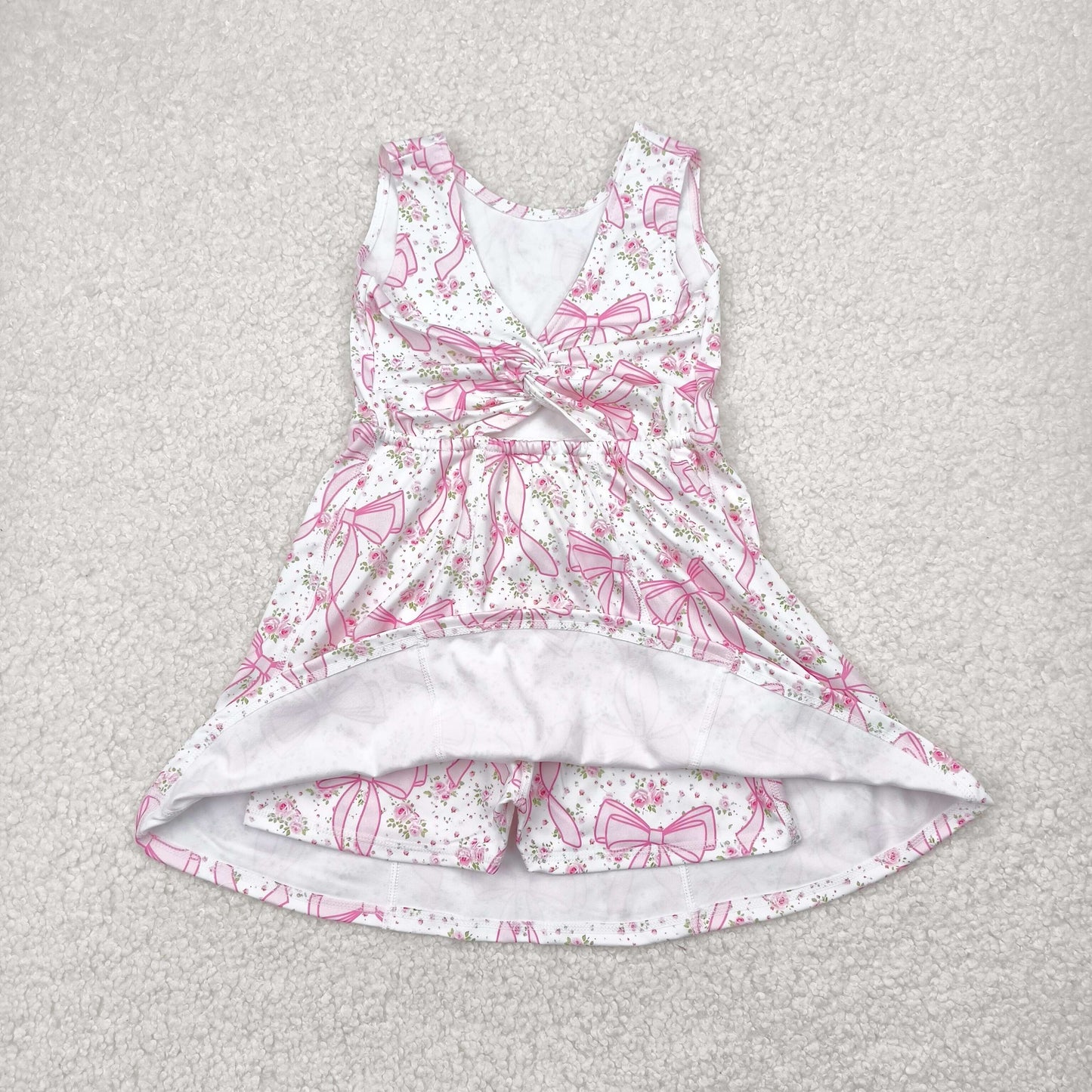 Sibling Baby Girls Sleeveless Flower Bows Yoga Active Shorts Knee Length Dresses