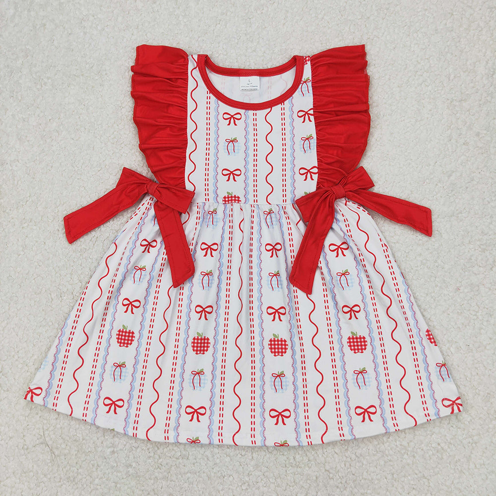 Baby Girls Red Ruffle Sleeveless Gifts Stripe Bows Top Knee Length Dresses