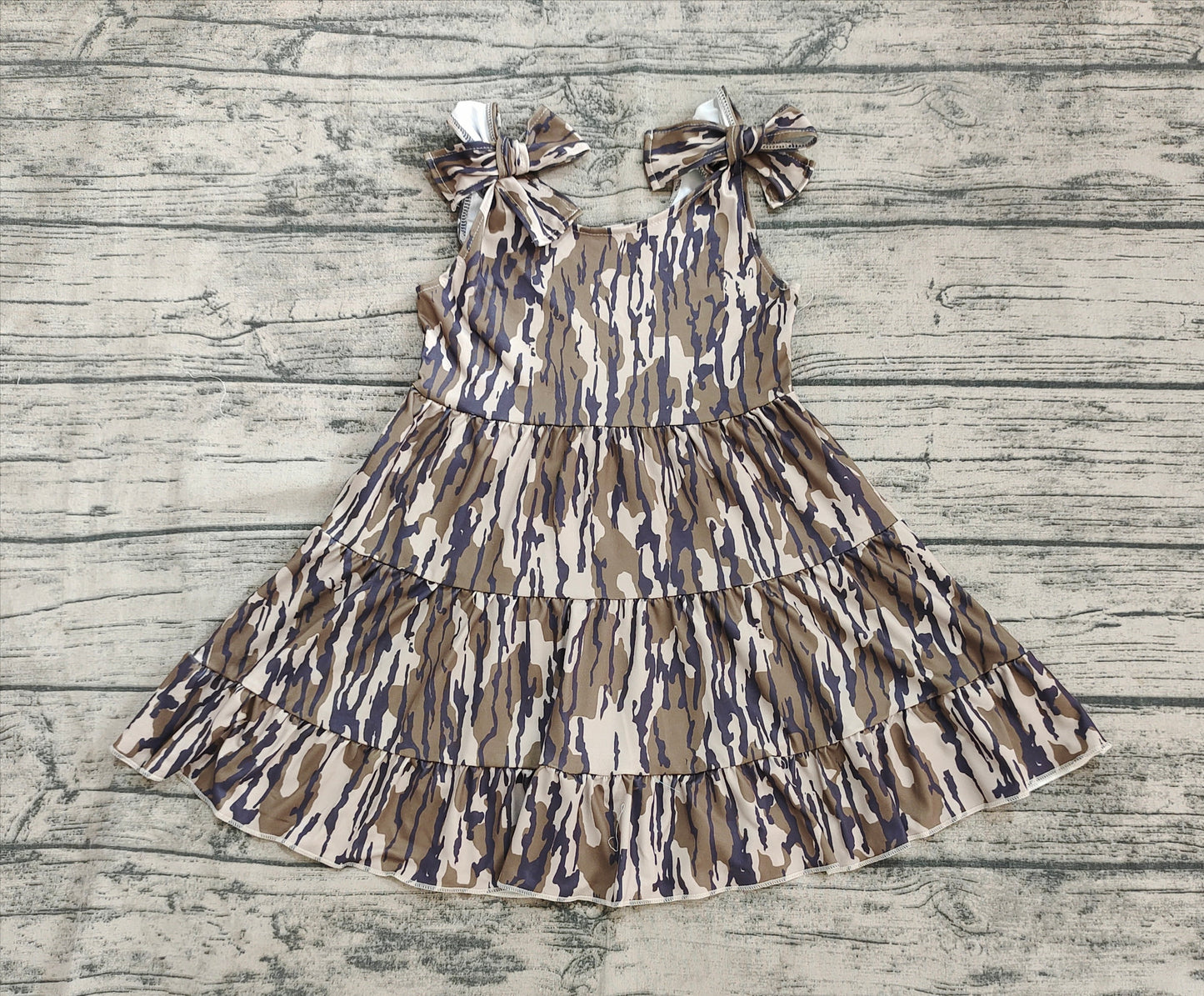 Baby Girls Bows Strap Camo Patchwork Knee Length Dresses