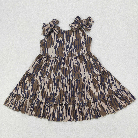 Baby Girls Bows Strap Camo Patchwork Knee Length Dresses